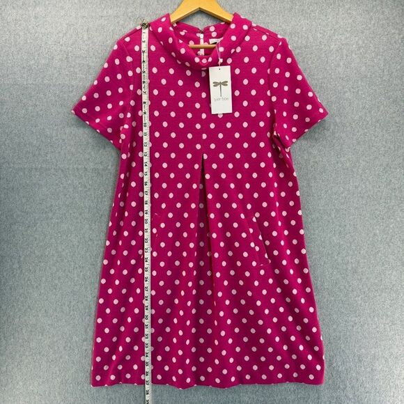 Tyler Böe NWT Pink Polka Dot Dress Womens Large Pleated Pockets Peter Pan Collar - Picture 10 of 14